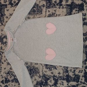 Girls Size 5T Light Gray with Sparkles Light Sweater Dress, Front Pink Hearts